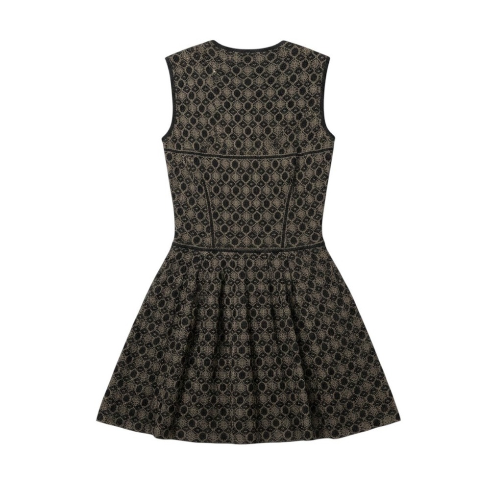 Alexander McQueen Metallic Jacquard Knit Skater Dress Fit Flare Black Gold Small - Picture 13 of 15